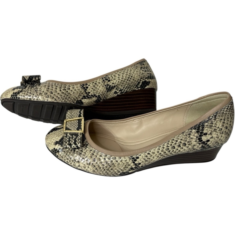 Cole Haan Tali Bow Wedge Slip On Shoe Snakeskin Print Women's 8 1/2 B‎